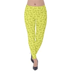 Yellow Kitty Cats Pattern Velvet Leggings