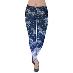 White & Navy Unicorn In Universe Velvet Leggings