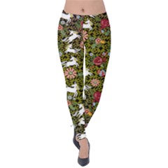 Olive & Red Florals & Unicorns Velvet Leggings