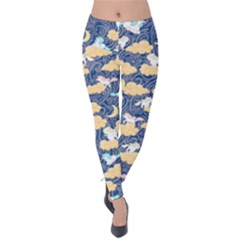 Dark Blue Clouds & Unicorns Velvet Leggings