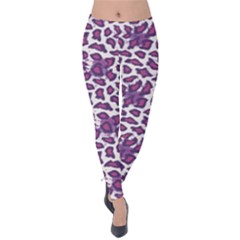 Blue Cute Pattern With Animal Skin And Watercolor Velvet Leggings