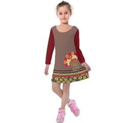 Maroon Thanksgiving Turkey Winter Warm Kids  Long Sleeve Velvet Dress