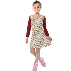 Maroon Autumn Leaves Pattern Kids  Long Sleeve Velvet Dress