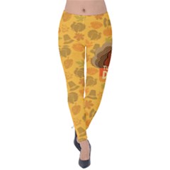 Yellow Orange Turkey Day Pattern Velvet Leggings