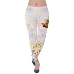 Light Blue & Pink Happy Thanksgiving Warm Velvet Leggings