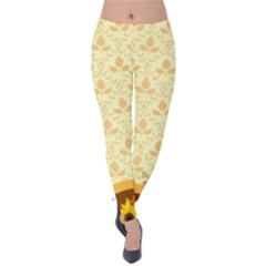 Beige Autumn Leaves Thanksgiving Day Velvet Leggings by CoolDesigns