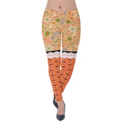 Orange Checkered & Elegant Florals Velvet Leggings