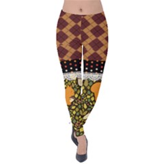 Dark Purple Checkered Squirrel Pattern Winter Velvet Leggings