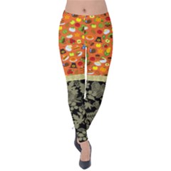 Orange & Navy Autumn Fall Design Velvet Leggings