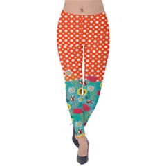 Teal & Orange Florals Design Winter Velvet Leggings