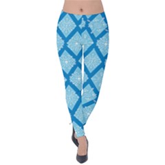 Sky Blue Snowflakes Lattice Pattern Velvet Leggings