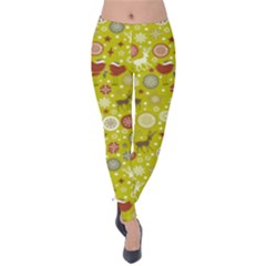 Green Yellow Christmas Reindeer Pattern Velvet Leggings