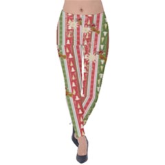 Indian Red Christmas Xmas Pattern Velvet Leggings