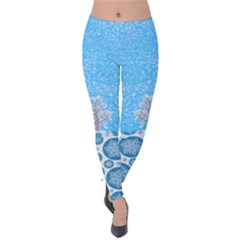 Deep Sky Blue Snowflakes Pattern Velvet Leggings