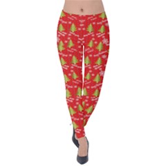 Red Merry Christmas And Trees Velvet Leggings