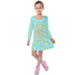 Cyan Banana Pop Art Kids  Long Sleeve Velvet Dress by CoolDesigns