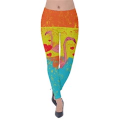 Colourful Flamingo Drawing Velvet Leggings