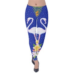 Hawaii Blue Flamingo Velvet Leggings