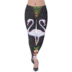 Black Hawaii Dark Flamingo Velvet Leggings