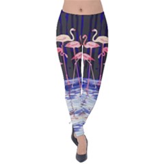 Black & Gray Rest Flamingo Velvet Leggings