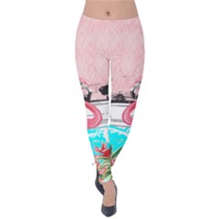 Light Pink Flamingo Velvet Leggings