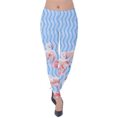 Deep Sky Blue Flamingo Velvet Leggings