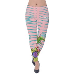 Pink Stripes Flamingo Velvet Leggings