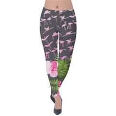 Light Pink & Green Flamingo Velvet Leggings