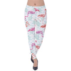 Sky Blue Flamingo Velvet Leggings