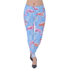 Royal Blue Flamingo Velvet Leggings