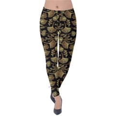 Black Autumn Leafs Pattern Velvet Leggings