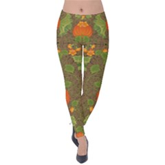 Green & Orange Pumpkins & Vines Velvet Leggings