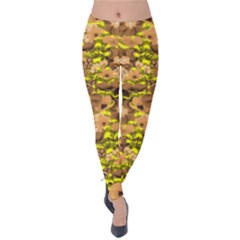 Yellow Zigzag & Florals Pattern Winter Velvet Leggings