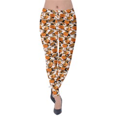 Orange & Black Seamless Pumpkins Style Velvet Leggings