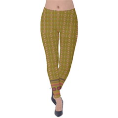 Yellow Green Christmas Jolly Pattern Velvet Leggings