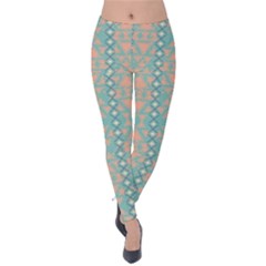 Turquoise Aztec Checker Velvet Leggings