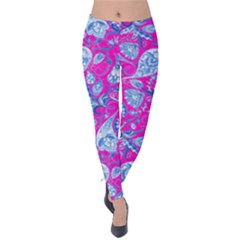 Hot Pink Paisley Pattern With Flowers Print Velvet Leggings