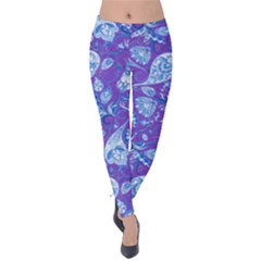 Purple Paisley Pattern With Flowers Print Velvet Leggings by CoolDesigns