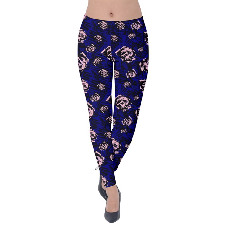 Blue Messy Skulls Print Velvet Leggings