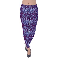 Purple Abstract Florals Print Velvet Leggings