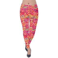 Hot Pink Ikat And Argyle Print Velvet Leggings