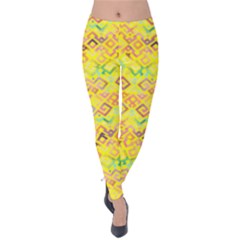 Yellow Ikat And Argyle Print Velvet Leggings