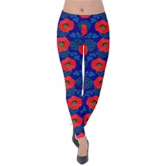 Blue Ikat And Argyle Print Velvet Leggings