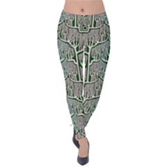 Green Tree Branches Graphic Print Velvet Leggings