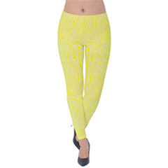 Yellow Tree Branches Graphic Print Velvet Leggings