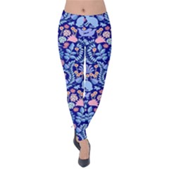 Blue Birds & Florals Nature Graphic Velvet Leggings