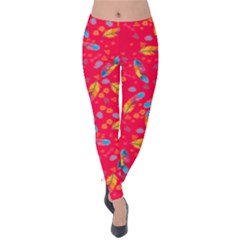 Hot Pink Feathers Seamless Print Velvet Leggings