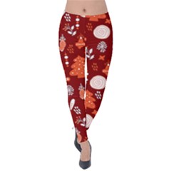 Red Woodland Christmas Pattern Velvet Leggings