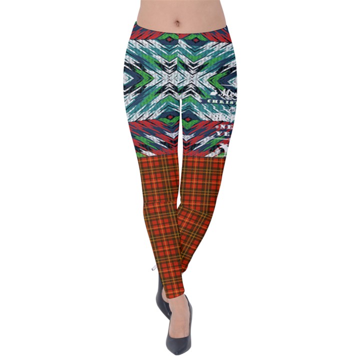 Green & Red Ikat Merry Christmas Velvet Leggings