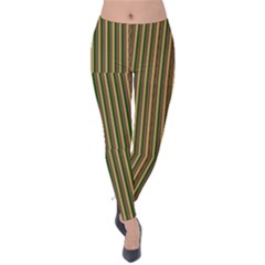  Dark Green Stripes & Christmas Trees Velvet Leggings